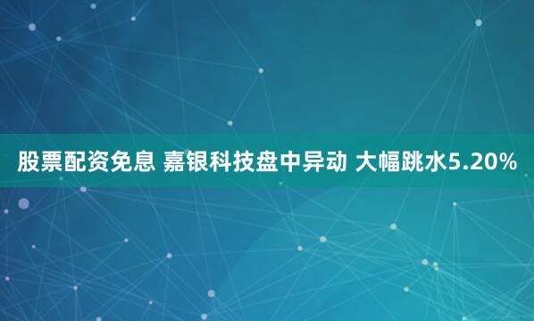 股票配资免息 嘉银科技盘中异动 大幅跳水5.20%